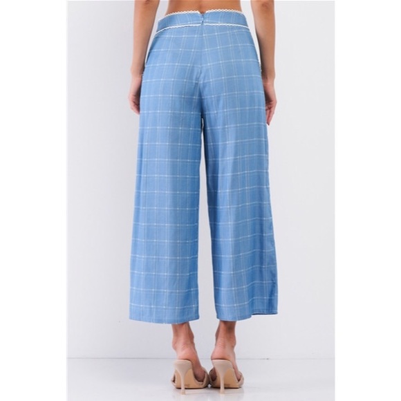 High Waisted Checkered Lace Trim Wide Leg Pants - Picture 4 of 6